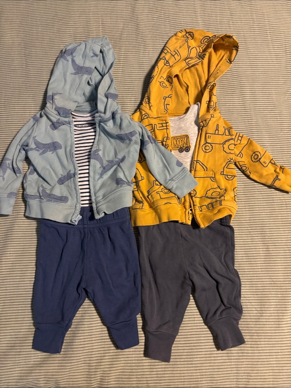 TWO SETS Carter's Navy Blue Striped and Gray Two-Piece Newborn Baby Outfit Set